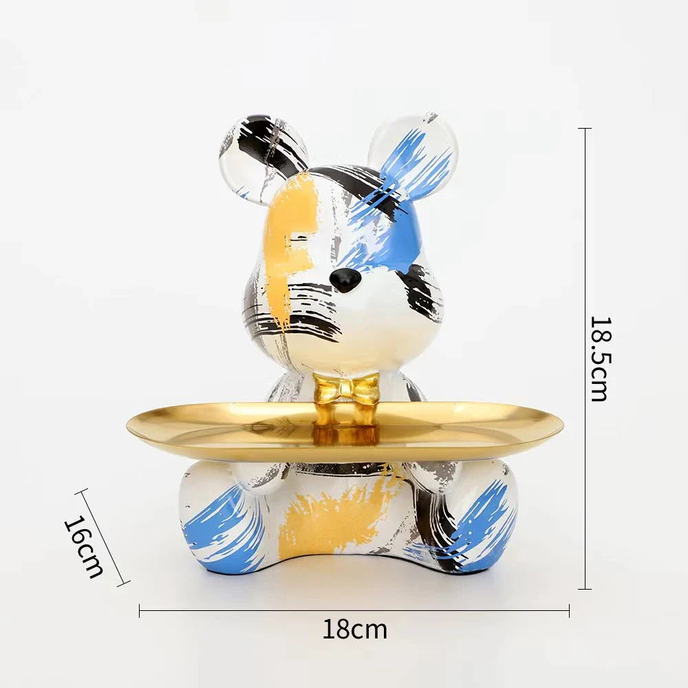 2025 New Graffiti Bear Figurine Home Decoration Animal Statue Keys Storage Shelf Modern Room Sculpture Table Decor Statues Gift