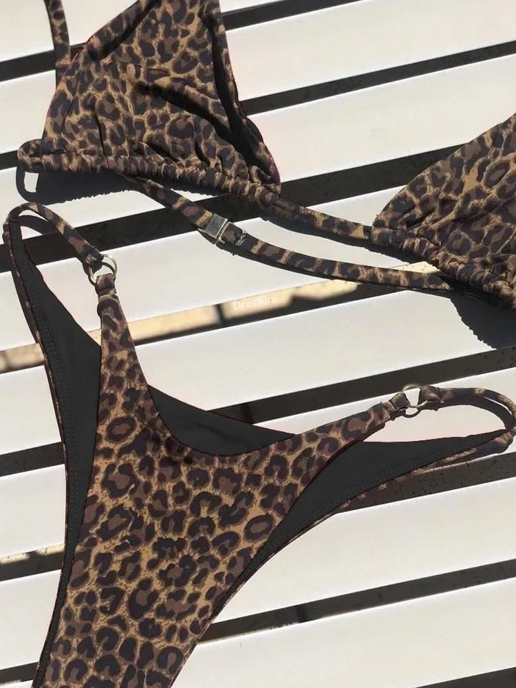 High Cut Micro Bikini Women Leopard Bandage Push Up Swimsuit Sexy Bathing Suit Padded Thong Swimwear Biquini Trajes De Baño 2026