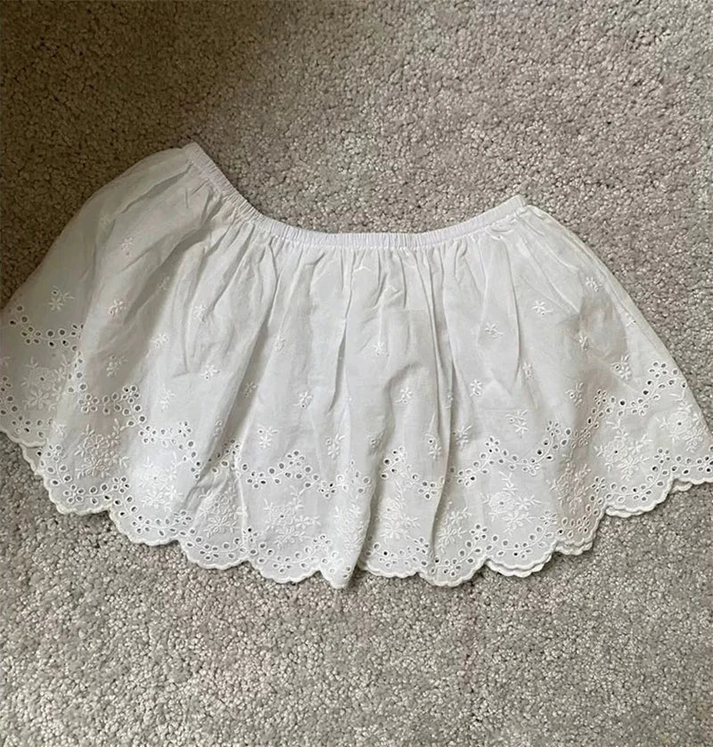 Solid Harajuku White Beige Mesh Lace Skirt Y2k Korean Girl Stacked Skirt Chic Apron Wrap Skirt Lace Up Matching Pants Streetwear
