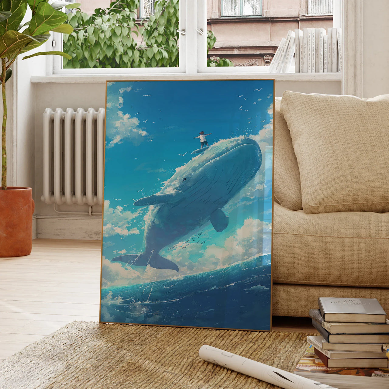 Modern Blue Sky And White Clouds Photo Whales Wall Art Prints Canvas Painting Poster Picture For Living Room Bedroom Home Decor