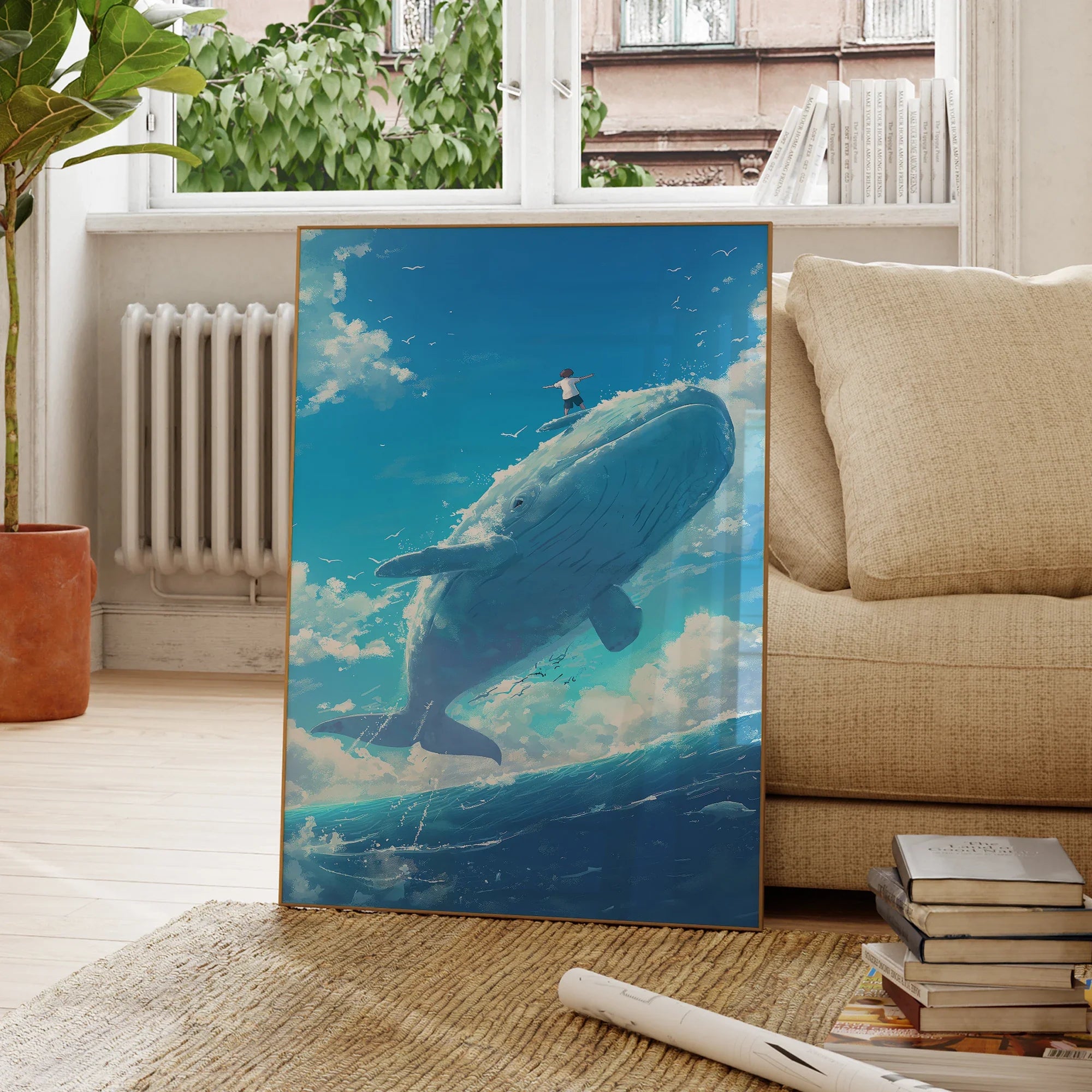 Modern Blue Sky And White Clouds Photo Whales Wall Art Prints Canvas Painting Poster Picture For Living Room Bedroom Home Decor
