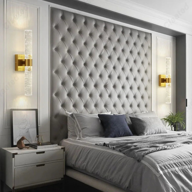 New LED Wrought Iron Crystal Wall Lamp Modern Minimalist Living Room Dining Room Bedroom Bedside Decorative Atmosphere Lighting