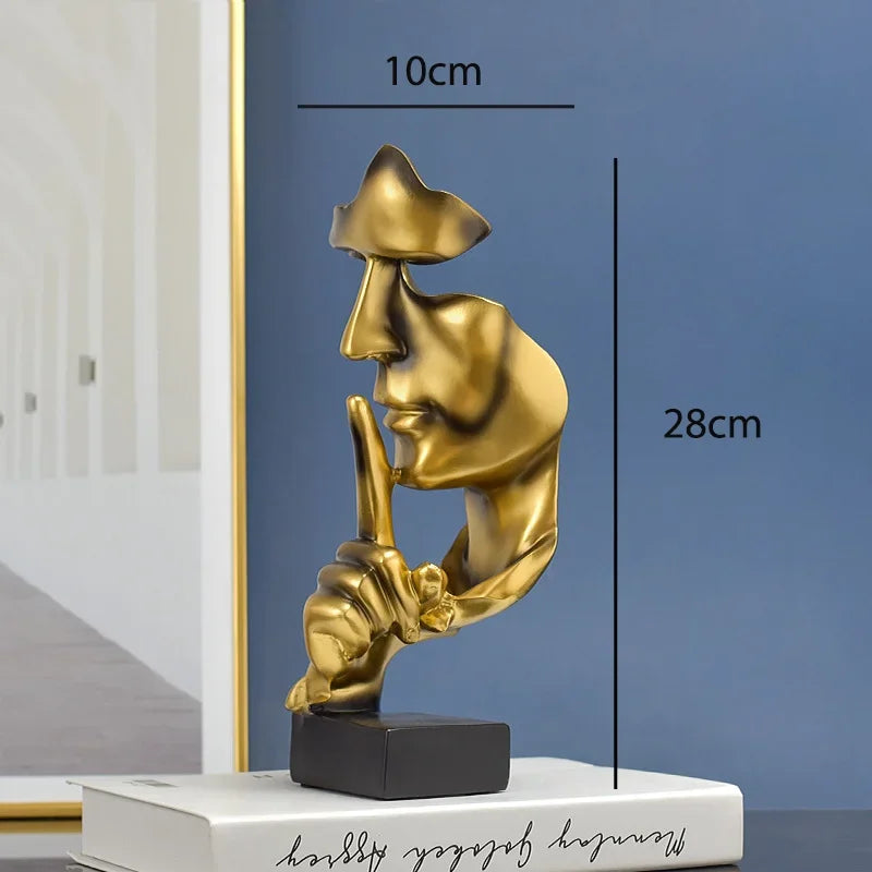 Home Decor Thinker Statue Sculpture Silence Is Gold Figurines Resin Retro  For Office Study Living Room Abstract Face Ornaments