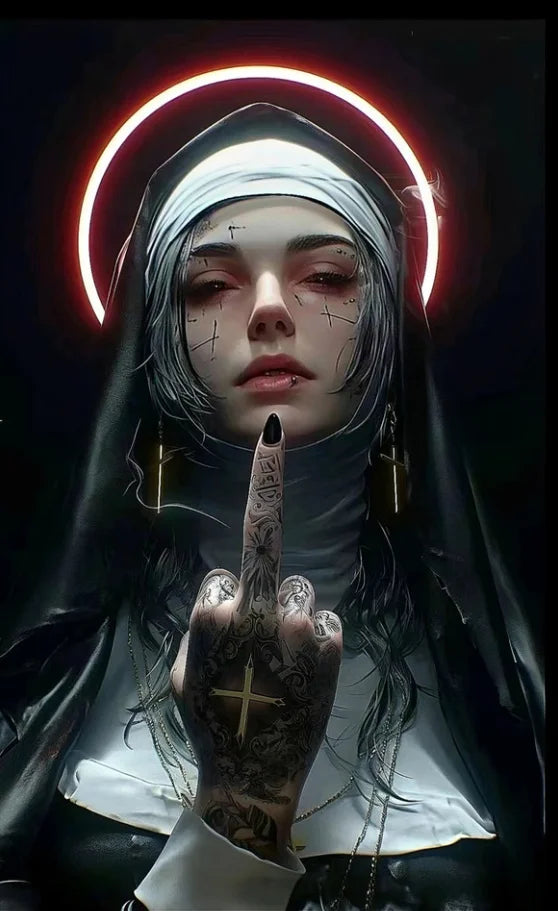 Sexy Tattoo Machine Gun Nun Poster Print Christian Smoking Nun Canvas Painting Living Room Background Wall Home Decoration