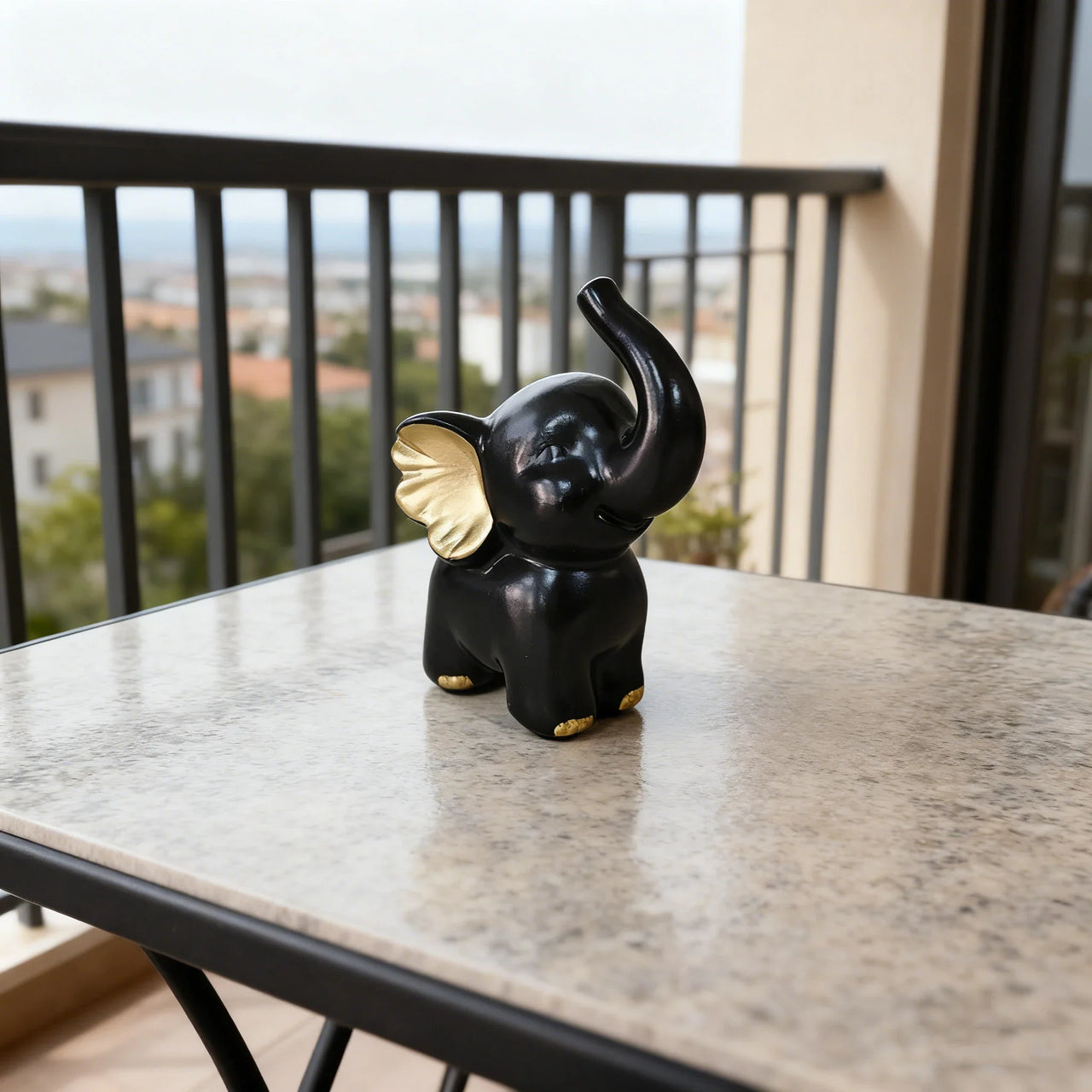 1pc Collectible figurine  , Simple modern black and gold elephant ornament home decor small sculpture.