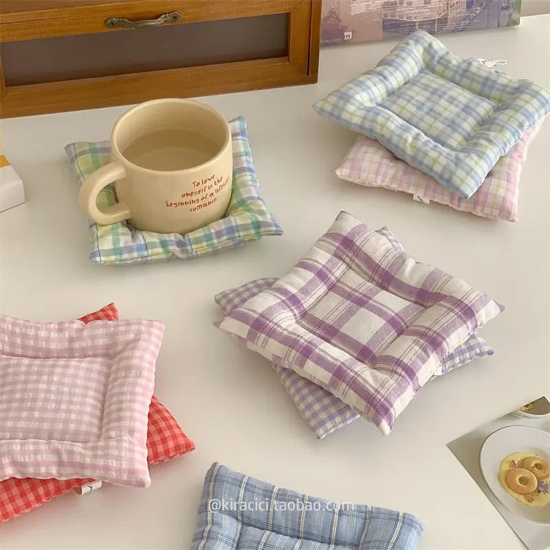 Korean Cotton Coaster Key Storage Jewellery Mat Double-sided Thickened Fabric Sweet Drawstring Portable Accessories  Cafe