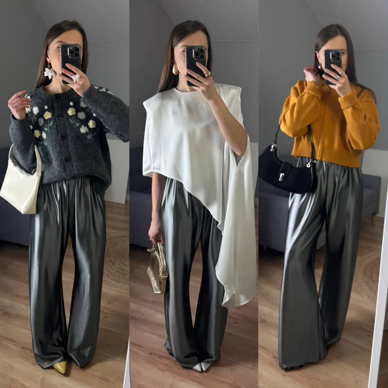 Satin Wide Leg Pants Long Floor Casual Pants Women's Summer