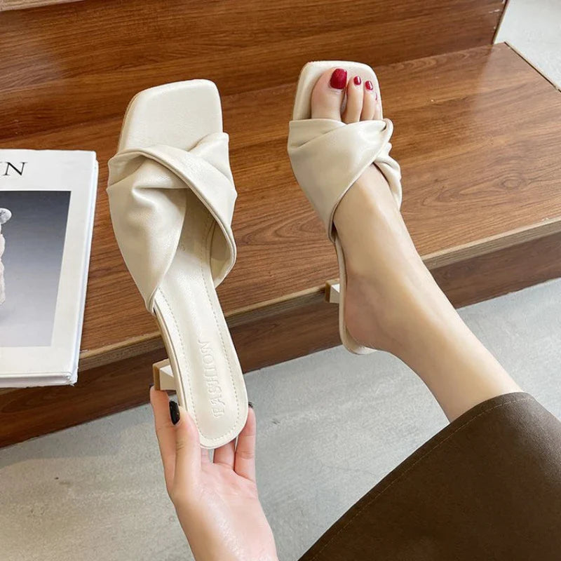 Summer Fashion Simple Ladies Slippers Dew Feet High Heels Solid Color Comfortable Casual SlippersFashion Slippers