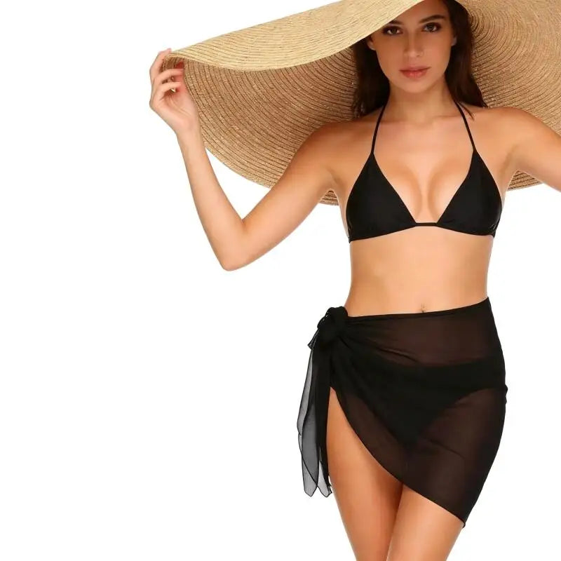 Women Chiffon Short Sarong Swimsuit Coverups Beach Bikini Wrap Sheer Short Skirt Chiffon Scarf Bathing Suit Cover Ups Swimwear