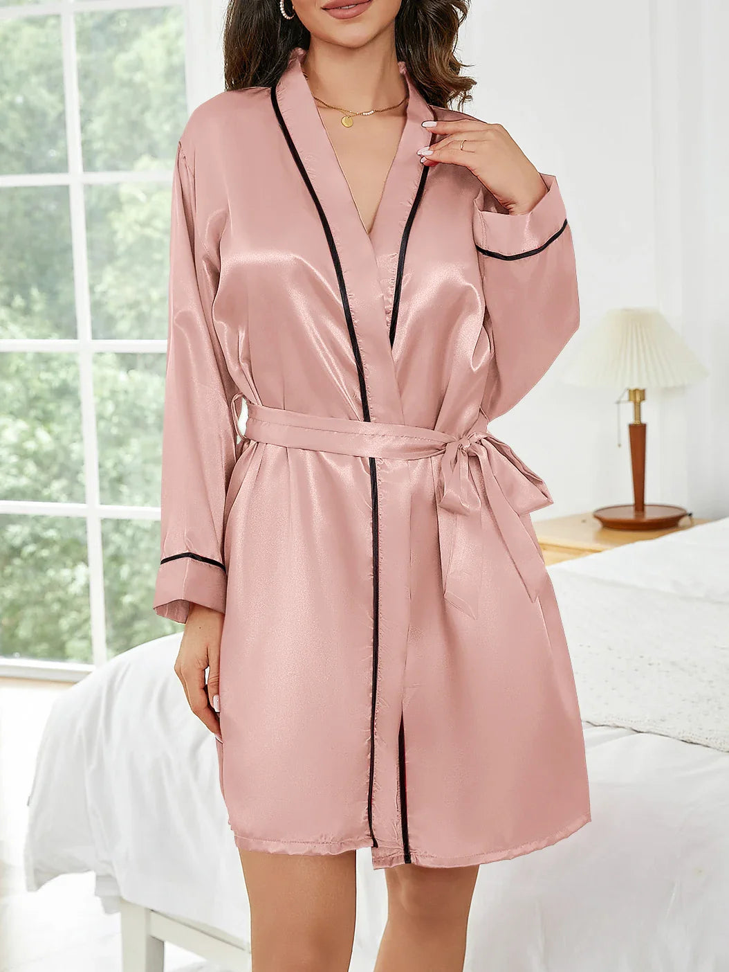 Pure Color Short Robe Women Summer Thin Home Sleepwear Casual Bathrobe Fashion Versatile