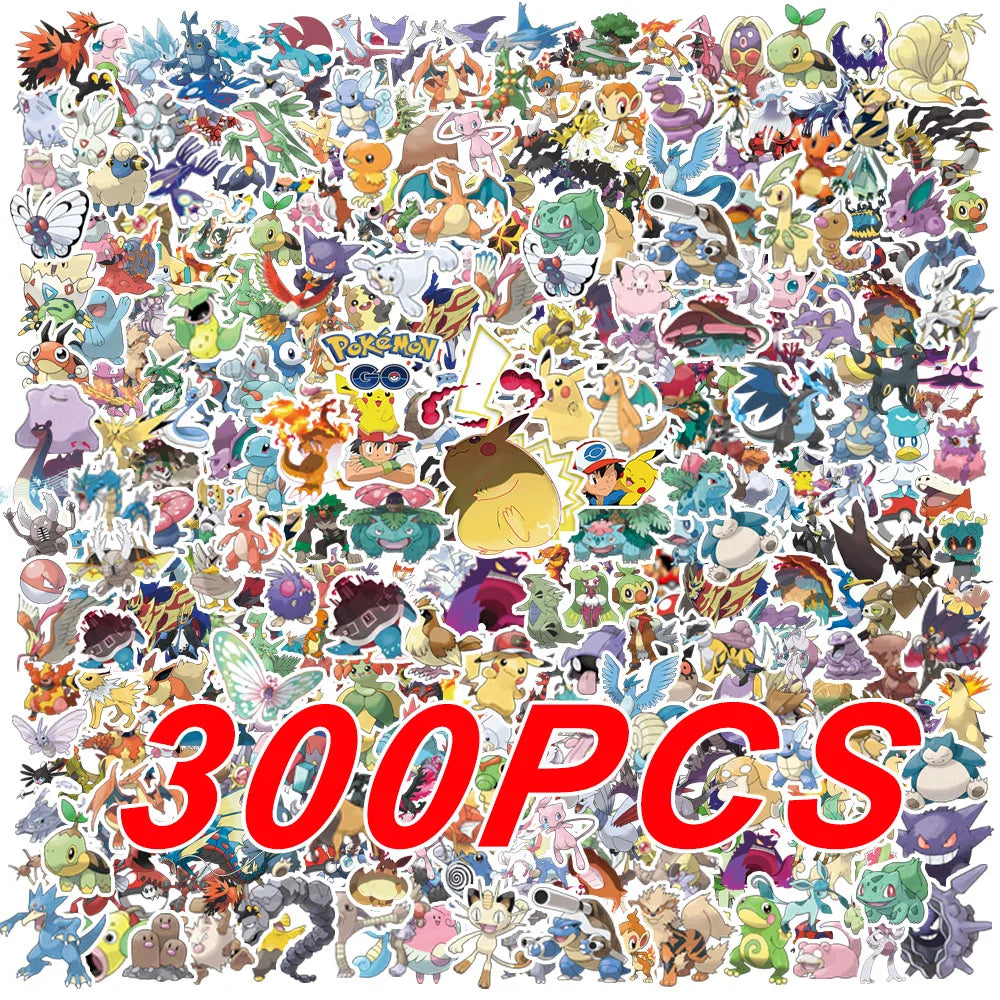 300Pcs Pokemon Cute Pikachu Stickers Charizard Album Pokédex DIY Laptop Car Luggage Kawaii Waterproof Anime Sticker Toy