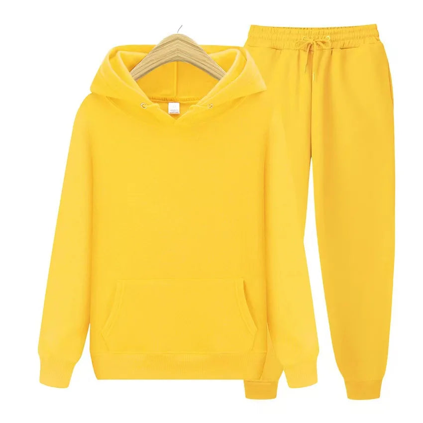 2025 New Men's Autumn/Winter Collection Solid Color Hoodie+Pants Two Piece Fashion Casual Sports Set Size s-3XL