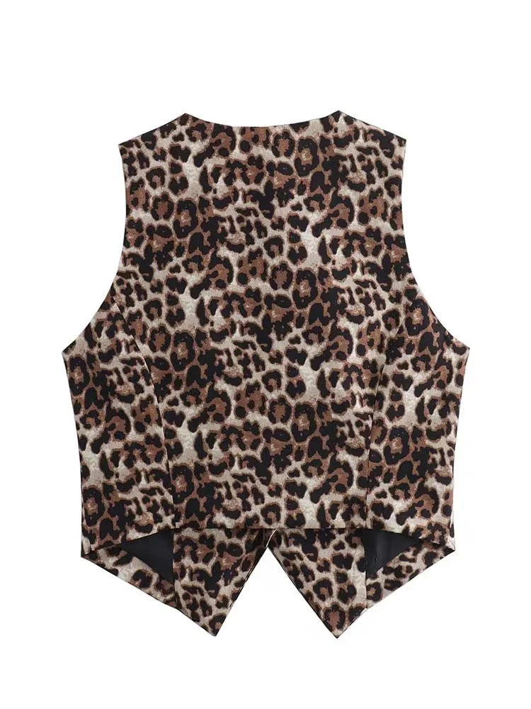Women's Vest 2025 Fashion Leopard Summer V-Neck Single-breasted Vest Top Ladies Casual Cropped Sleeveless Coat New In Vests
