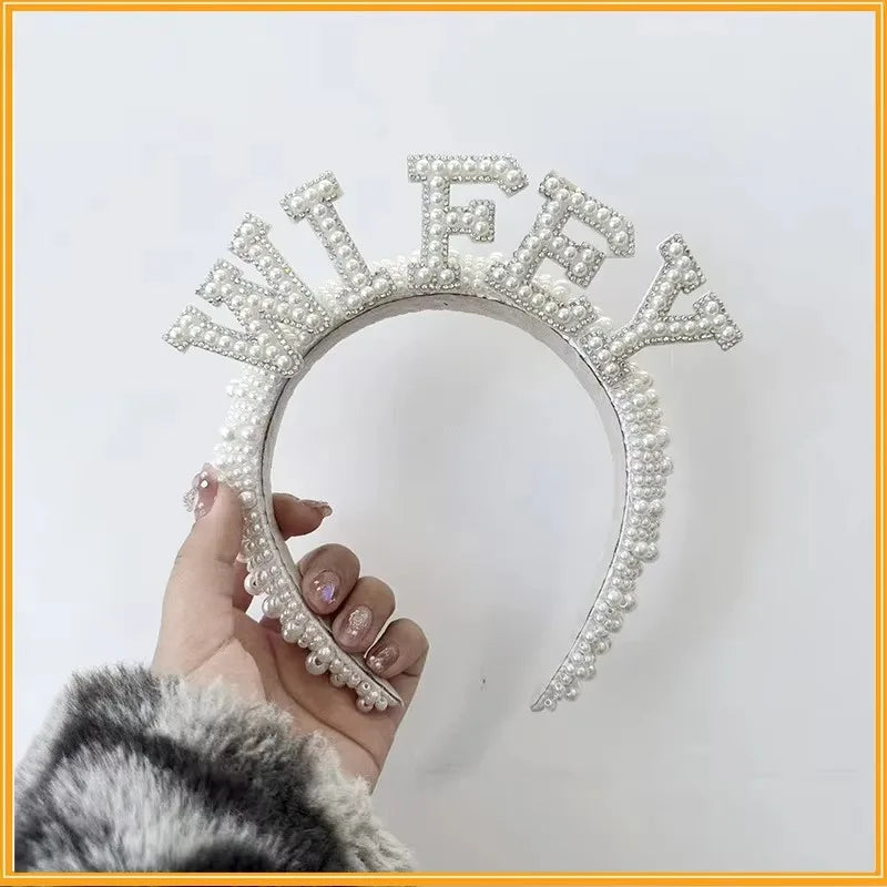 Bride to be Pearl crown Headband Bach Bachelorette hen Party Bridal Shower wedding engagement rehearsal dinner Decoration Gift