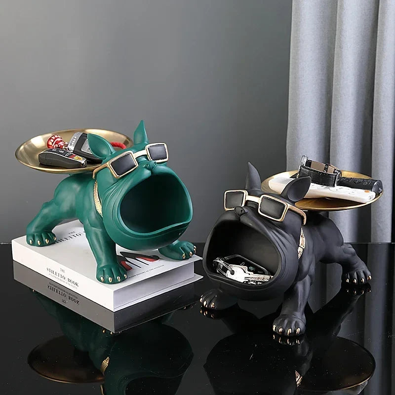 30cm/11.8inch Home Decor Bulldog Figurine Dog Statue Key Storage Box Animal Ornament Resin Craft Art Figurine Puppy Sculpture