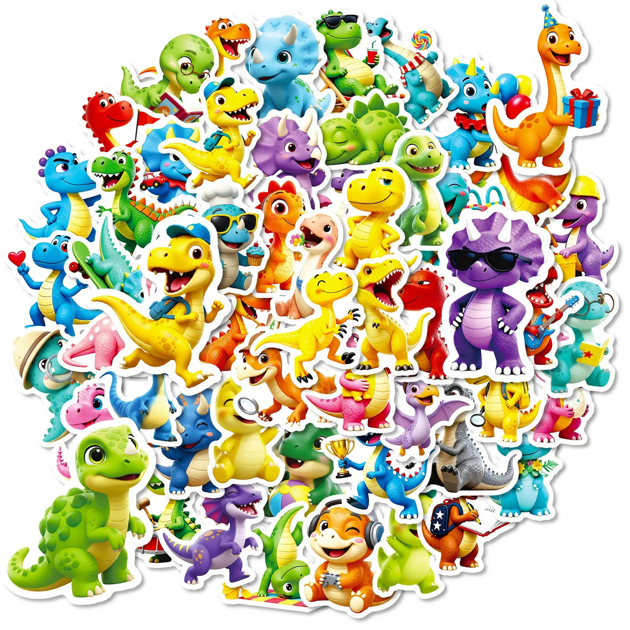 56/112PCS Cartoon 3D Dinosaur Graffiti Stickers Cute Dinosaur Decoration Stationery Notebook Reward Stickers