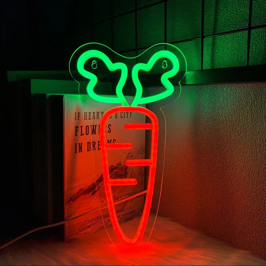 Carrot Led Neon Sign, Vegetable Wall Art Decor, Usb Powered, Used For Bedroom, Home, Restaurant, Kitchen, Bar Party Wall Lamp.