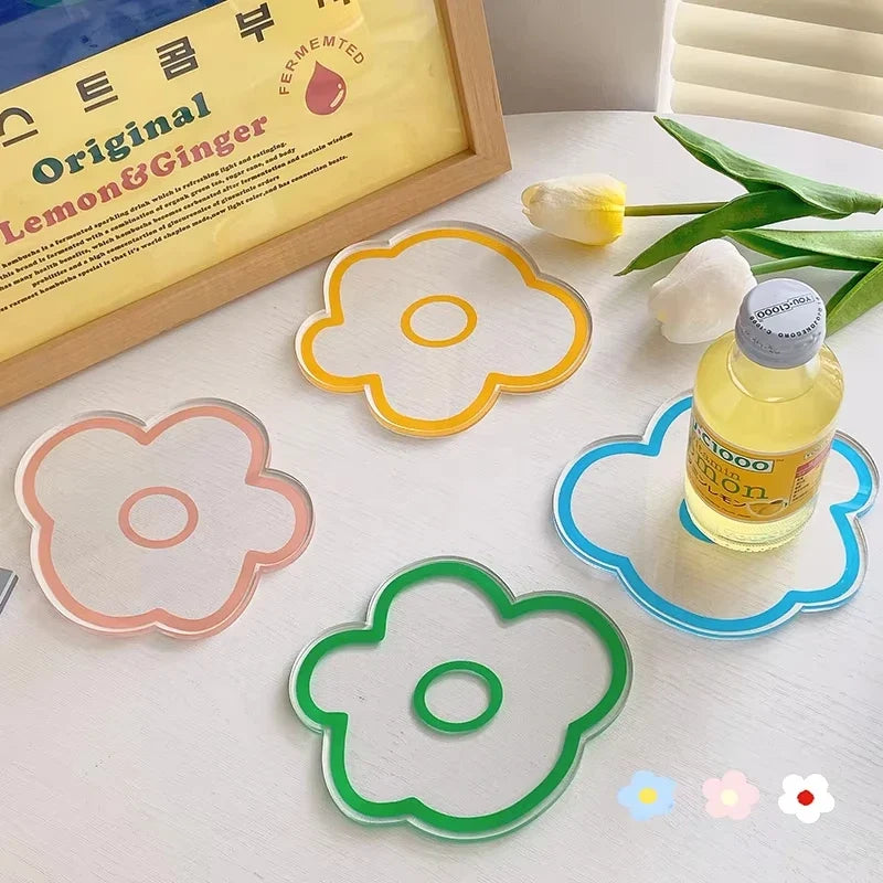 Flower Coasters Acrylic Waterproof Heat Insulation Anti Slip Coffee Cup Mats Cute Flowers Pads Kitchen Tableware Pad Decoration