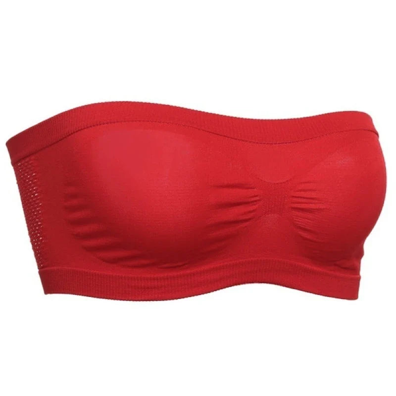 Lady's Sexy Strapless Crop Top Bra Bandeau Boob Tube Brassiere Summer Breathable Mesh Invisible Strapless without Chest Pad Wrap