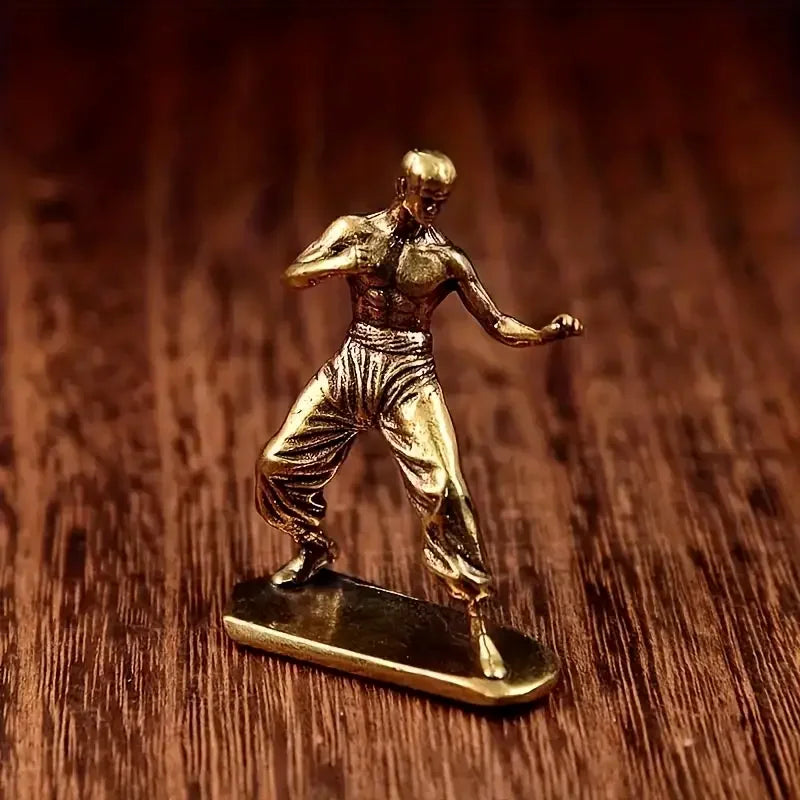 Brass Kung Fu Martial Artist Statue, Multi-Functional Room Decor, Movie Themed Collection Indoor Scene Decoration for Christmas