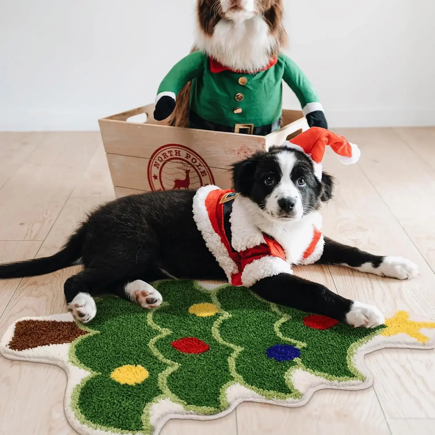 VIKAMA Cartoon Christmas Tree Wool-like Carpet Soft Anti-slip Floor Mat Entry Door Mat Festival Atmosphere Home Decoration