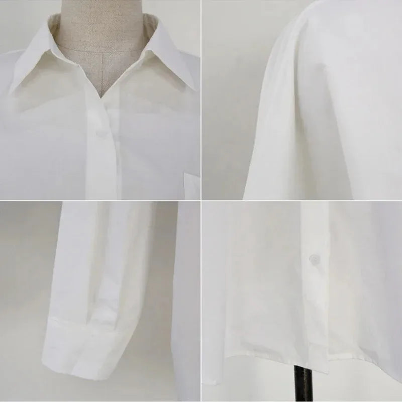 White long-sleeved shirt women loose everything with the new autumn Korean version of the design sense of minority top