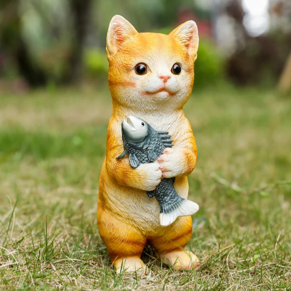 Cat Figurines Outdoor Garden Statues for Patio, Lawn Yard Decoration, Orange Cat Sculpture and Figurines Cat Lover Gifts Kitten