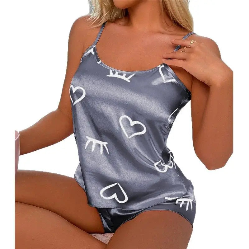 New Women's Pajama Set Short Sleeveless Loungewear Heart Printing Comfort Home Wear Sleepwear Cotton Casual  Sexy Sleepwear