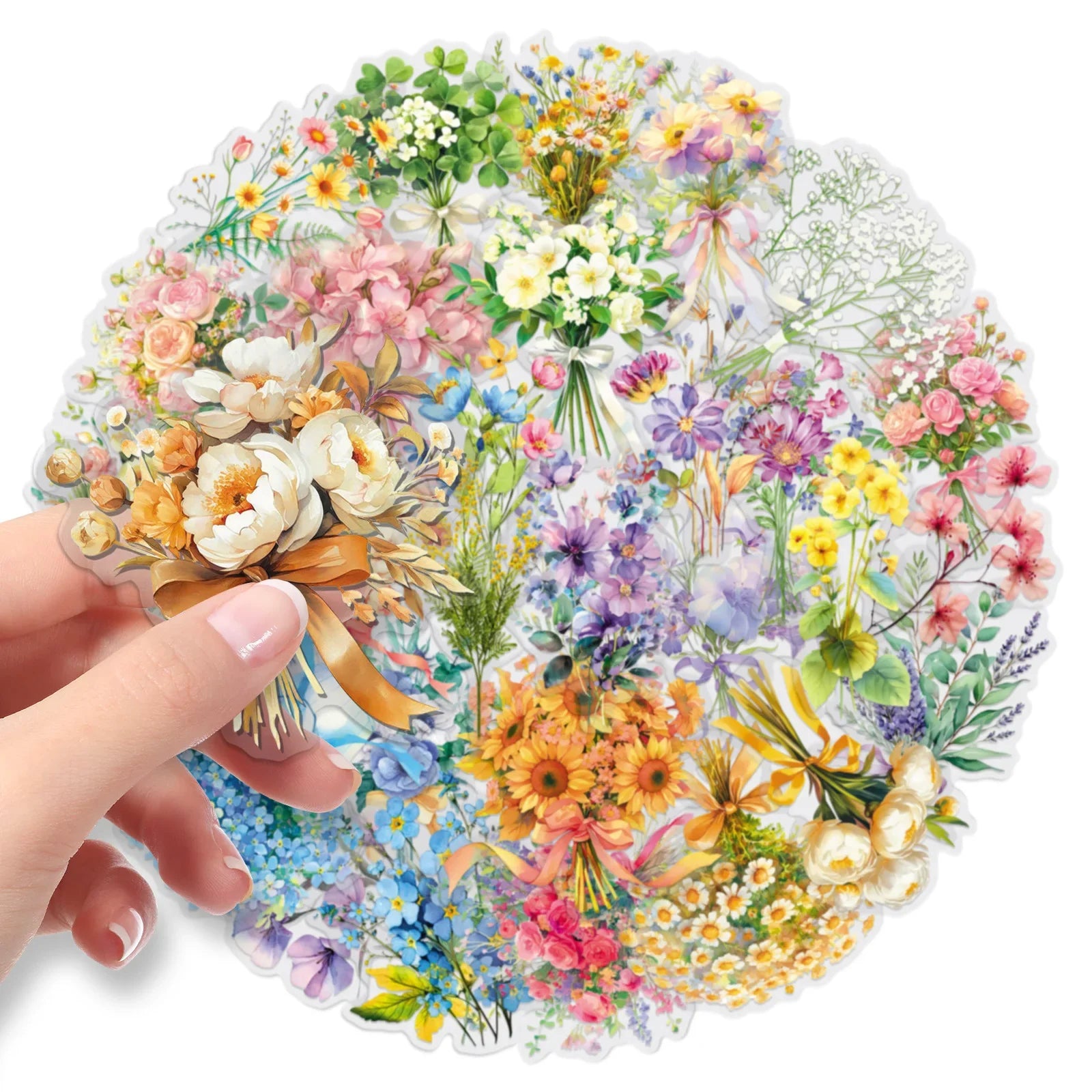 50/100PCS Bouquet Transparent PET Stickers Cartoon Plant Flower Waterproof Stationery box DIY Notebook Stickers