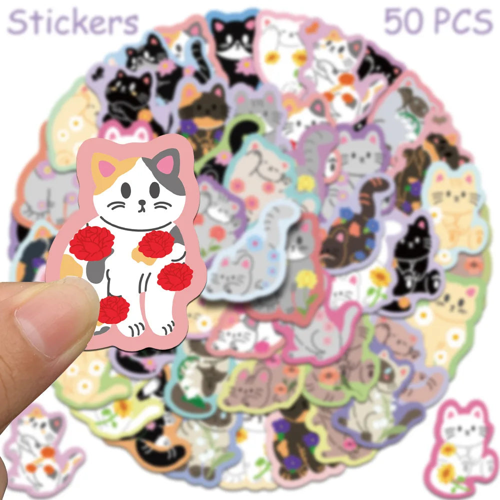 50pcs Cartoon Cute Cat Stickers Decals For Laptop Scrapbook Luggage Guitar Helmet DIY Graffiti Aesthetic Stickers Creative Gifts