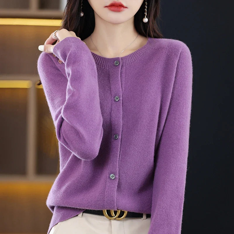 High-Grade Knit Sweater Crewneck Cardigan Coat Autumn And Winter New Middle-Aged And Elderly Women's Fashion ZD060