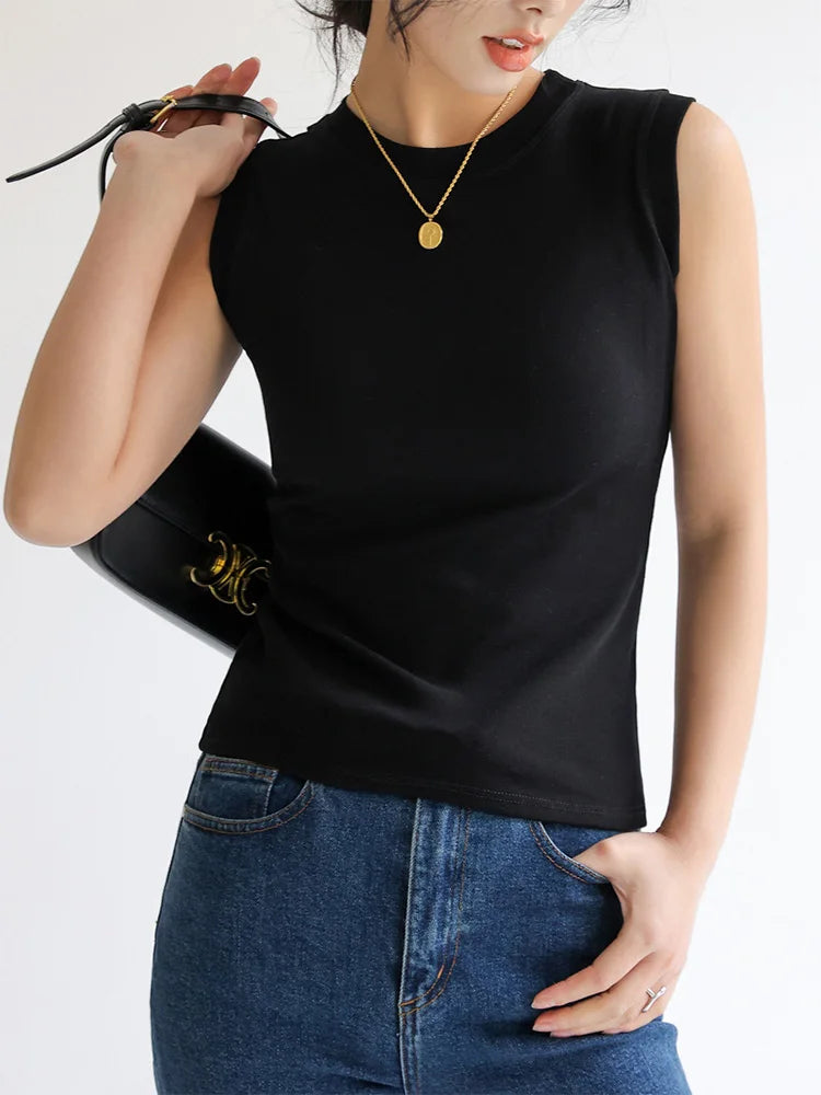 Camisole Vest for Women  Round Neck Colourful Basic Sleeveless Undershirt Tops Tees with Coverage for Side Cleavage