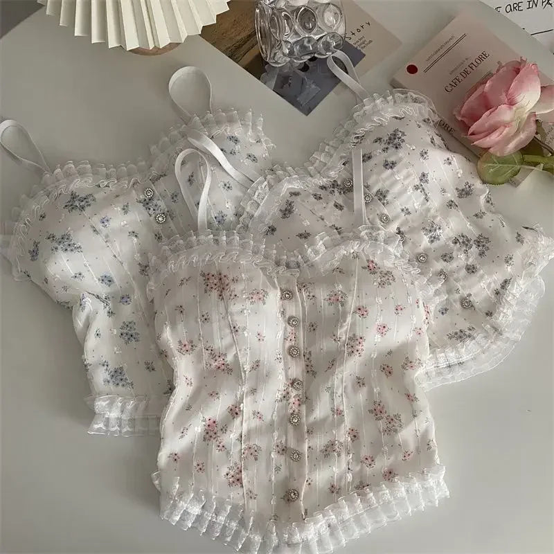 French lace sexy floral vest with a beautiful back wrapped around a solid-color casual halter sleeveless sweet vest underwear
