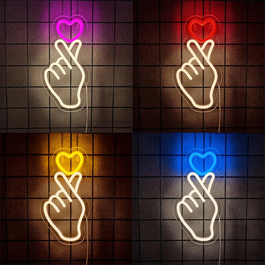 Finger Led Neon Sign, Hand-Than-Love Icon, Girls' Dormitory Decor, Bar, Wedding, Proposal Party Wall Lamp, Christmas Gift.