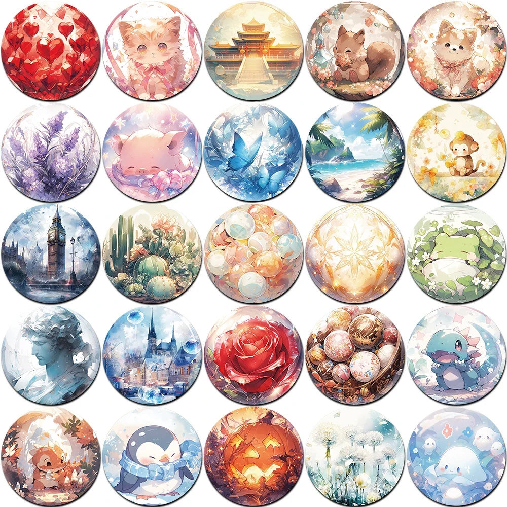 10/30/50pcs Kawaii World In Glass Bead Aesthetic Stickers Cute Ins Cartoon Animal Plant Decals DIY Laptop Car Decoration Sticker