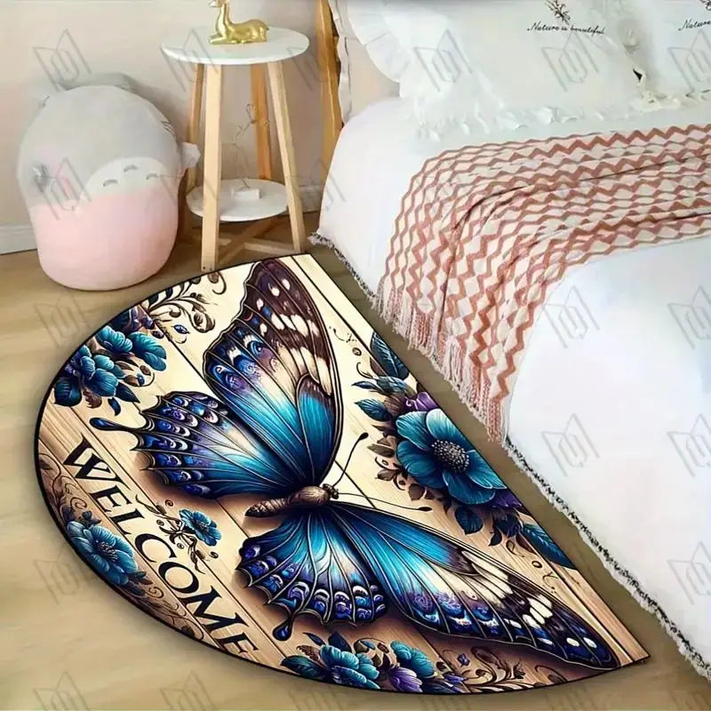 VIKAMA Butterfly Pattern Welcome Door Mat Semi-Circular Anti-Slip Entrance Mat Kitchen And Bedroom Carpet Home Decoration