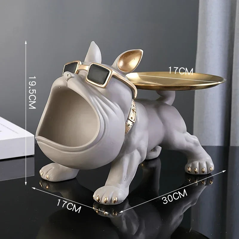 30cm/11.8inch Home Decor Bulldog Figurine Dog Statue Key Storage Box Animal Ornament Resin Craft Art Figurine Puppy Sculpture