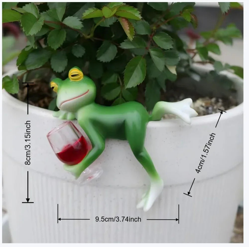 1 Piece of Interesting Green Frog and Wine Glass Hangings Full - Indoor and Outdoor Decoration Suitable for Garden, Aquarium, Garden Ponds, Flower Pots and Frog Themed Garden.