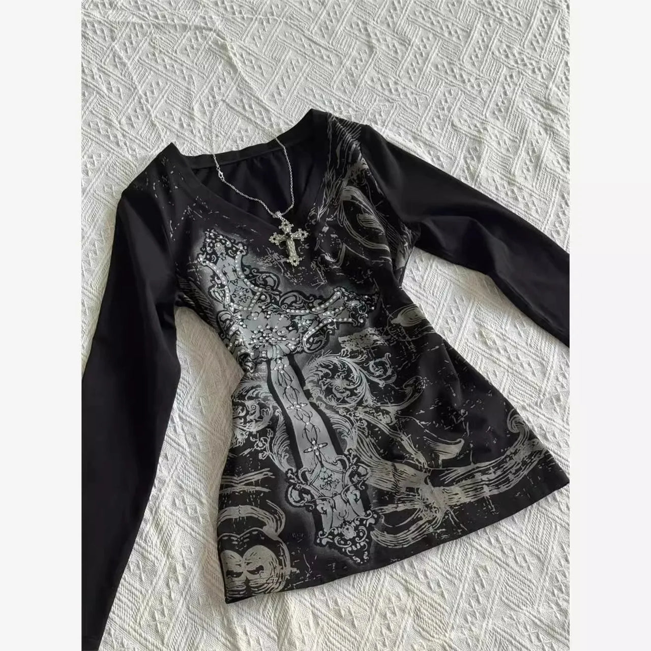 Retro Hip Hop Y2K T-Shirts Fashion Women Sexy Long Sleeve Gothic Vintage Punk Streetwear Tops Casual Slim Hot Girl Autumn Tees