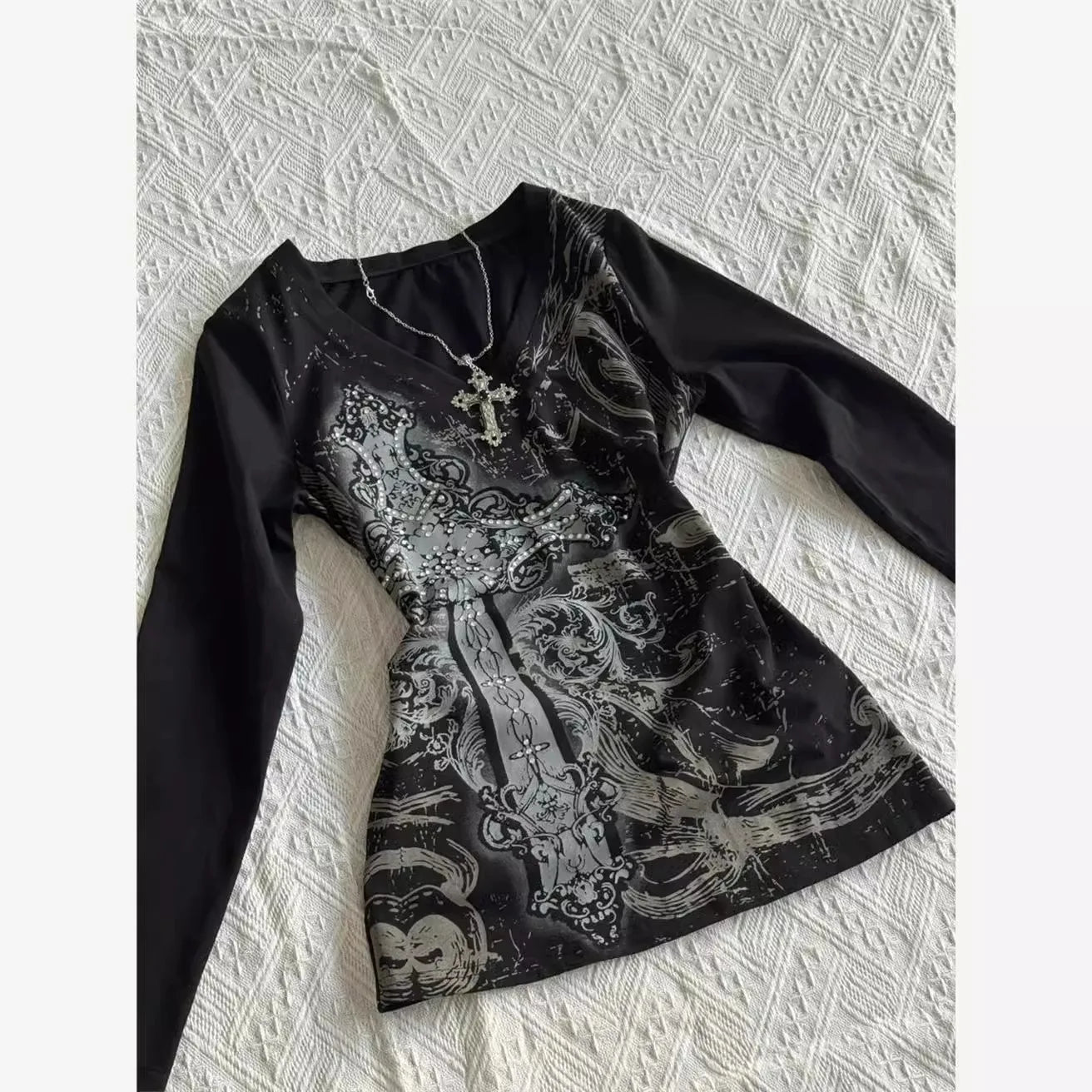 Retro Hip Hop Y2K T-Shirts Fashion Women Sexy Long Sleeve Gothic Vintage Punk Streetwear Tops Casual Slim Hot Girl Autumn Tees