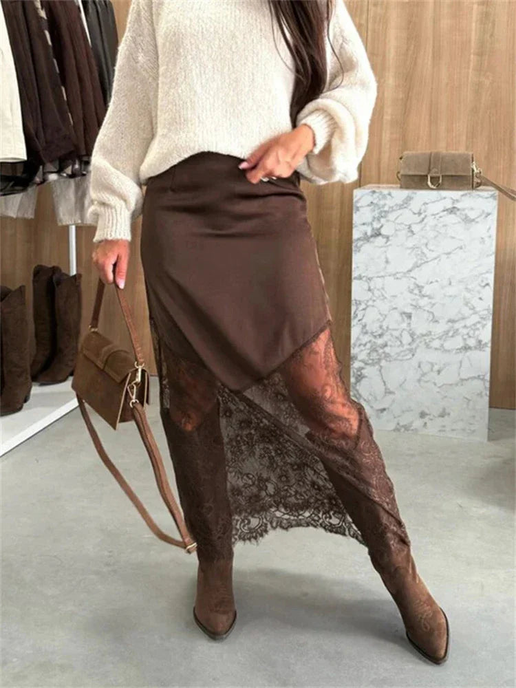 Tuularose Vintage Lace Skirts Fashion Lace Patchwork Sexy See Through Skirts High Street Elegant Party Streetwear Women's Skirts