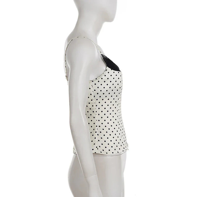 SUCHCUTE Chic Lace Patchwork Polka Dot Camis Tops Elegant Sleeveless Tank Tops Summer Casual Daily Wear Streetwear Camisole 2026