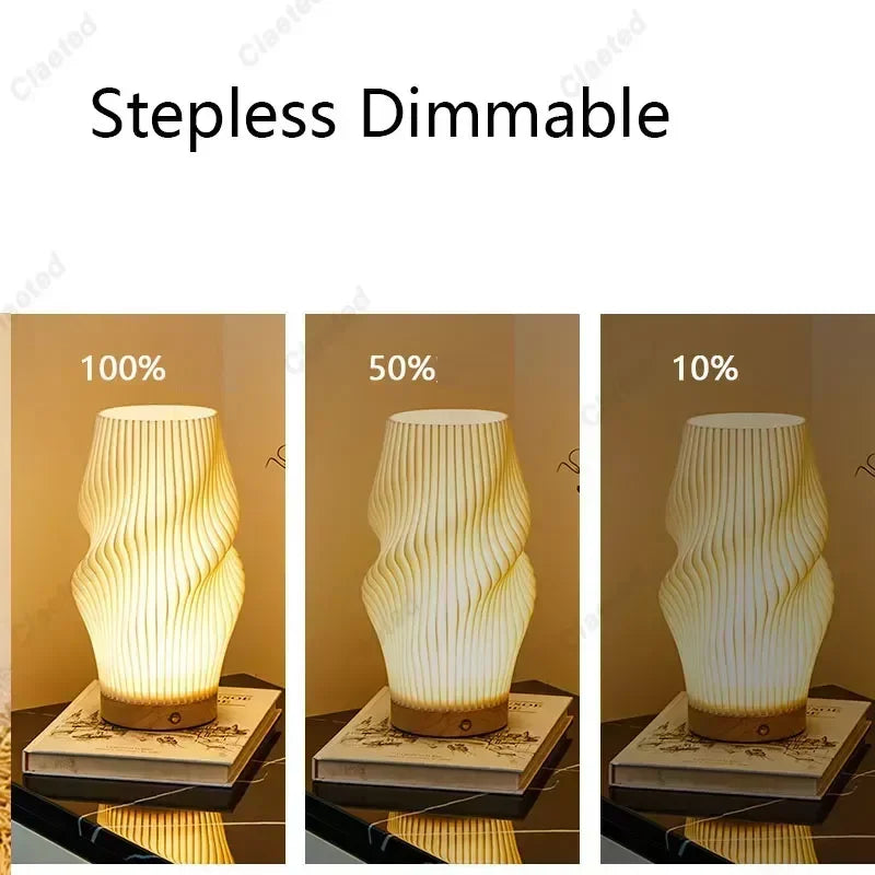 7W Wood Table Lamp For Bedroom USB Rechargeable Bedside Lamp Stepless Dimmable LED Desk Light Home Christmas Decoration