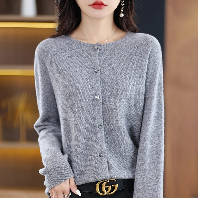 High-Grade Knit Sweater Crewneck Cardigan Coat Autumn And Winter New Middle-Aged And Elderly Women's Fashion ZD060