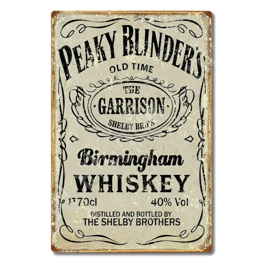 P-Peakys B-Blinders Whiskey Metal Sign - Retro Tin Plaque with Iconic Flat Cap & Whiskey Bottle Art, Eye-Catching Wall Decor