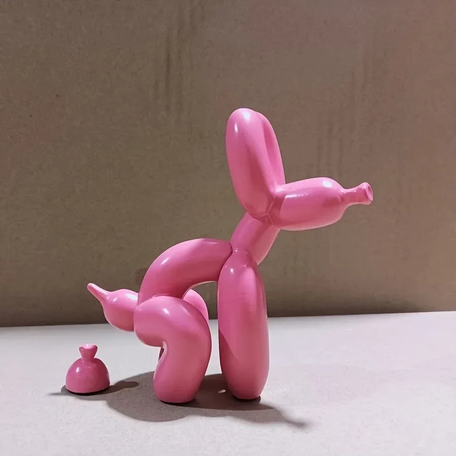 Modern Art Squat Balloon Dog Animal Decorative Statue, Suitable for Interior Living Room Farmhouse Bedroom Office Cabinet Wood