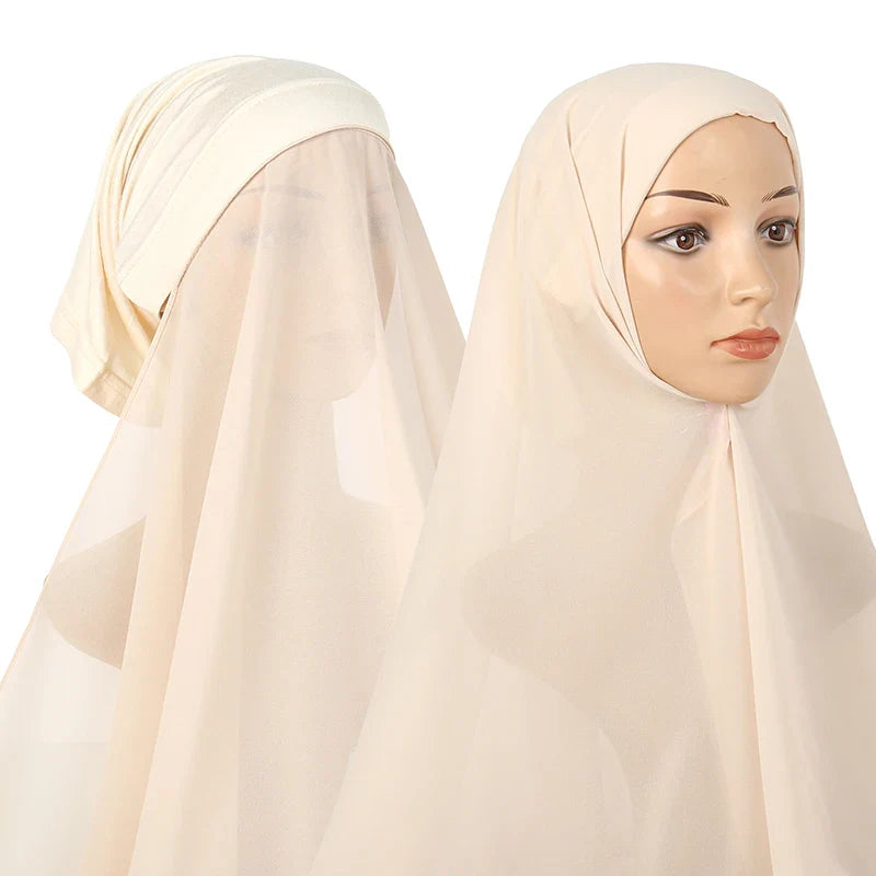 New Plain Instant Hijab Bubble Chiffon With Modal Tube Cap Set Muslim Woman Hijab Innerscarf Casual Long Scarf Islamic Turban