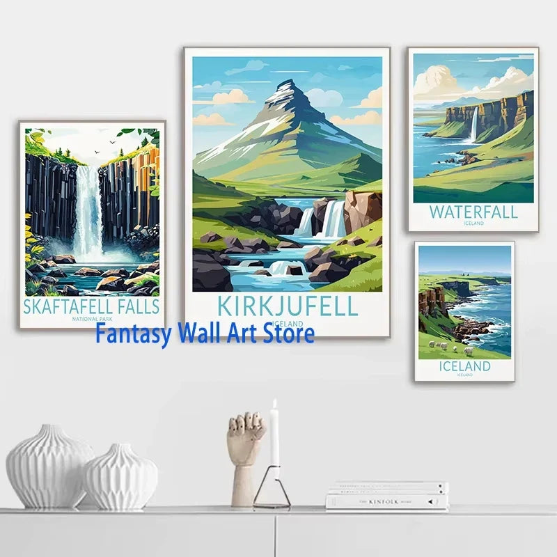 ICELAND Traveling Poster Iceland Reykjavík Kirkjufell Skaftafell Falls Landscape Canvas Painting Wall Pictures Traveling Decor