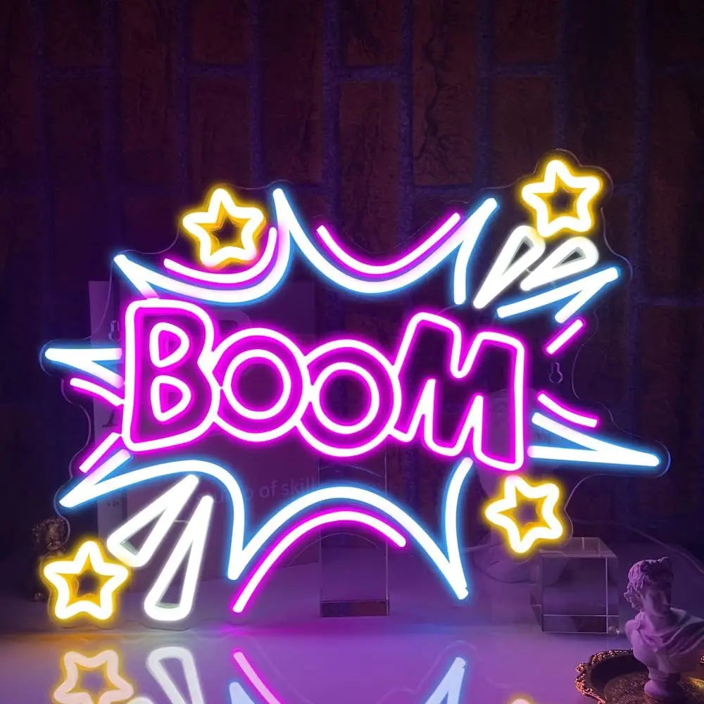 Boom Neon Sign Cool Neon Sign Wall Decor for Bedroom Man Cave Restaurant Bar Party Birthday Gift for Friend USB Powered
