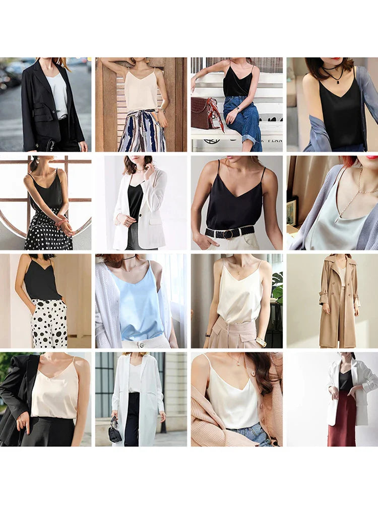 AOSSVIAO 2026 Spaghetti Strap Top Women Halter V Neck Basic White Cami Sleeveless Satin Silk Tank Tops Women'S Summer Camisole